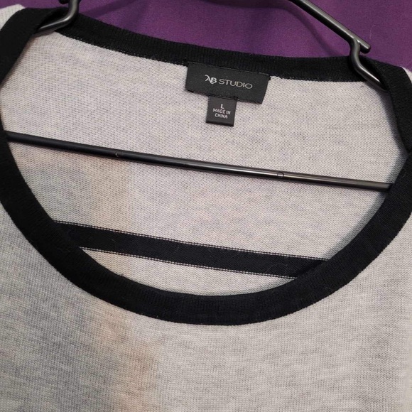 AB Studio Plus Size Black & White Striped Short Sleeve Oversized Sweater - Picture 4 of 7